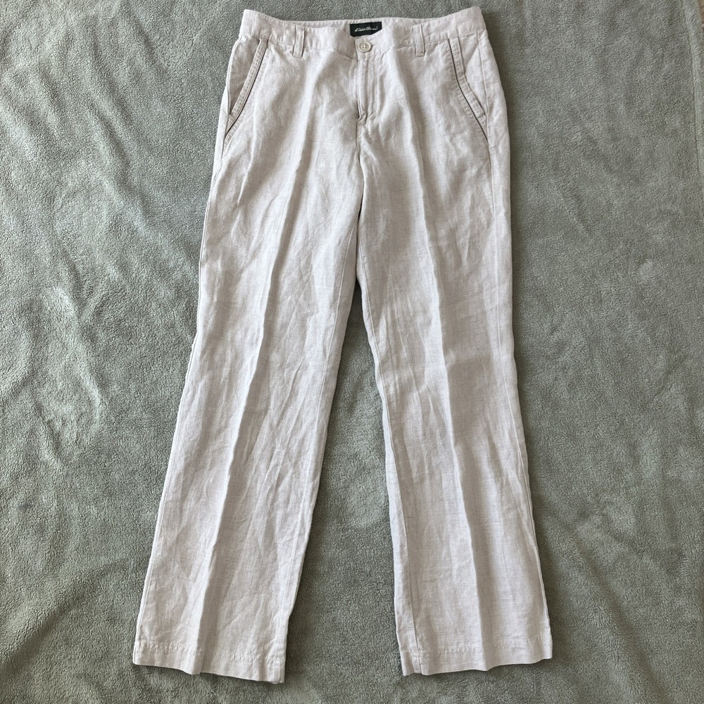 Eddie Bauer Women's 100% Linen Wide Leg Pants Beige 8 Lagenlook Coastal Outdoors